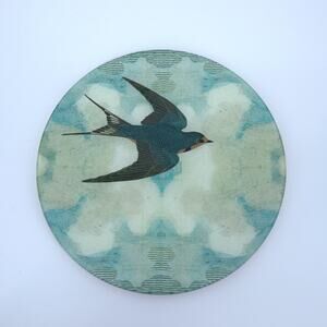JOHN DERIAN Flying Right Swallow in Flight 10" Decoupage Round Plate Handmade